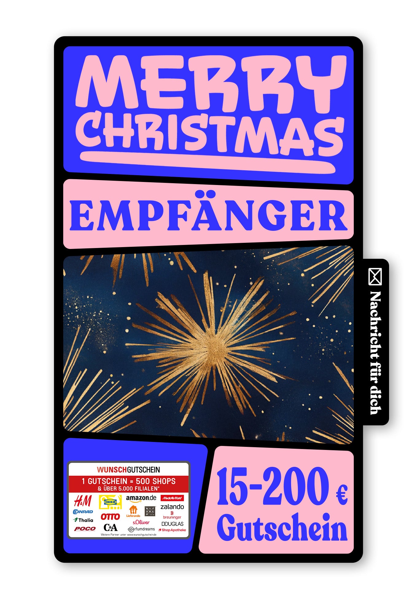 Wunschgutschein Digital - Fröhliche Weihnachten - Feuerwerk – Geschenkgutschein Ansicht 1