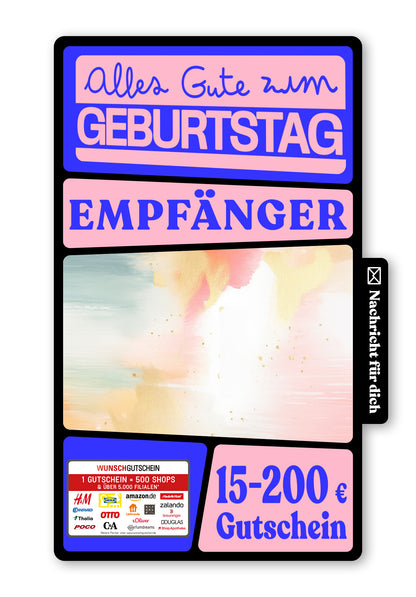 Wunschgutschein Digital - Happy Birthday - Aquarell bunt – Geschenkgutschein Ansicht 1