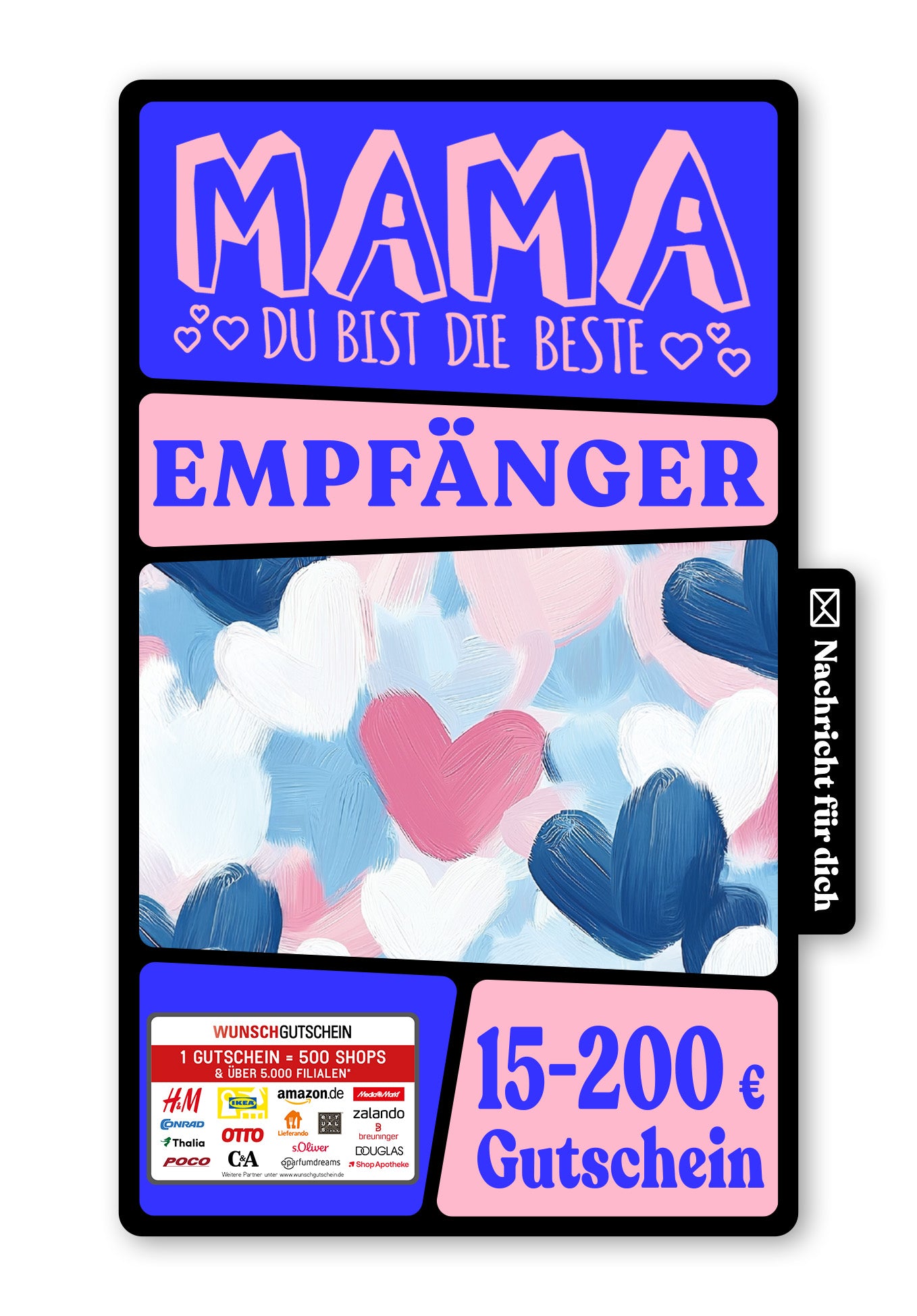Wunschgutschein Digital - Mama hab dich lieb - Herzmuster Gemalt – Geschenkgutschein Ansicht 1