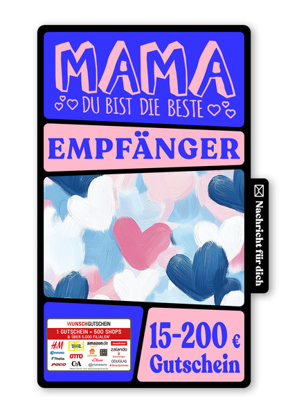 Wunschgutschein Digital - Mama hab dich lieb - Herzmuster Gemalt – Geschenkgutschein Ansicht 1