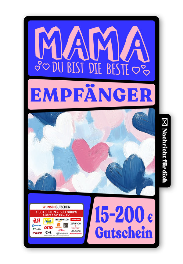 Wunschgutschein Digital - Mama hab dich lieb - Herzmuster Gemalt – Geschenkgutschein Ansicht 1