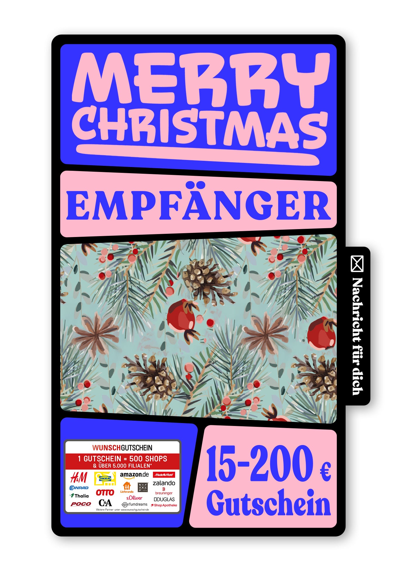 Wunschgutschein Digital - Frohe Weihnachten - Tannenzapfen – Geschenkgutschein Ansicht 1