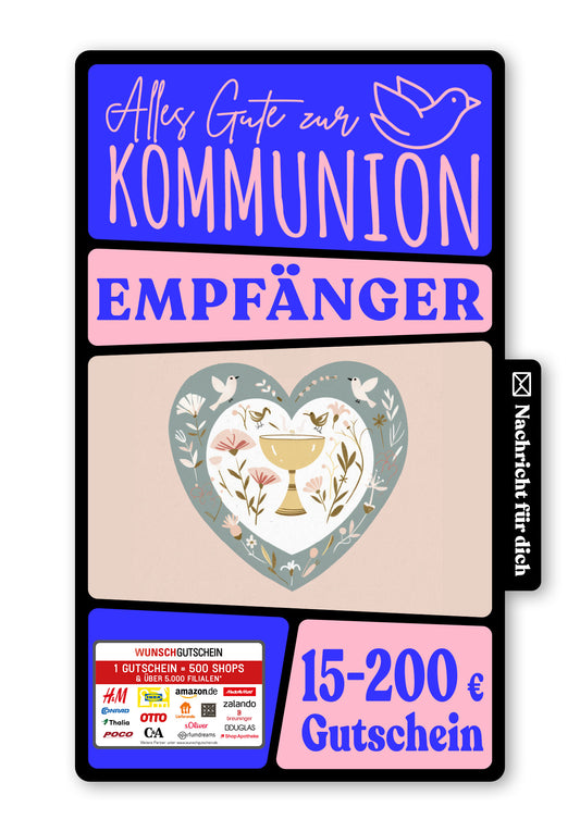 Wunschgutschein Digital - Alles Liebe zur Kommunion - Herz Vögel – Geschenkgutschein Ansicht 1