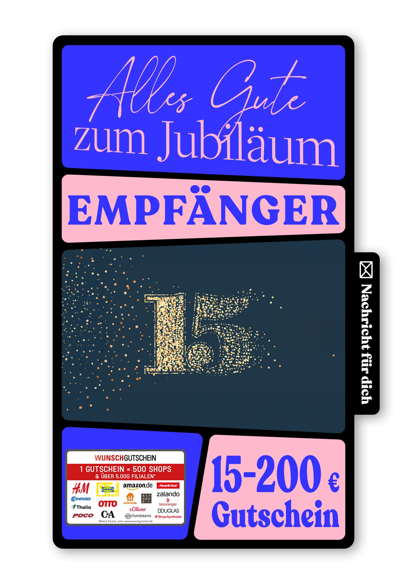 Wunschgutschein Digital - 15 Jahre Jubiläum - Blau Gold – Geschenkgutschein Ansicht 1