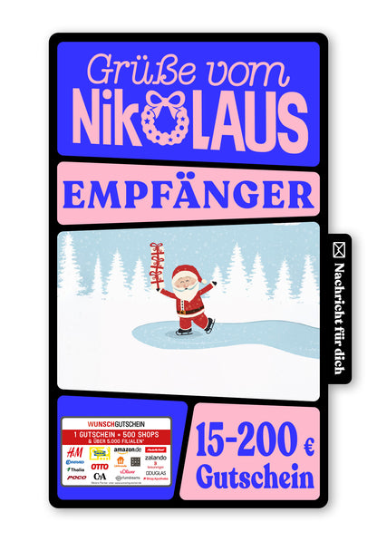 Wunschgutschein Digital - Vom Nikolaus - Nikolaus Eislaufen – Geschenkgutschein Ansicht 1