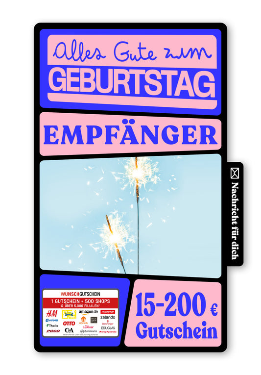 Wunschgutschein Digital - Happy Birthday - Wunderkerzen – Geschenkgutschein Ansicht 1