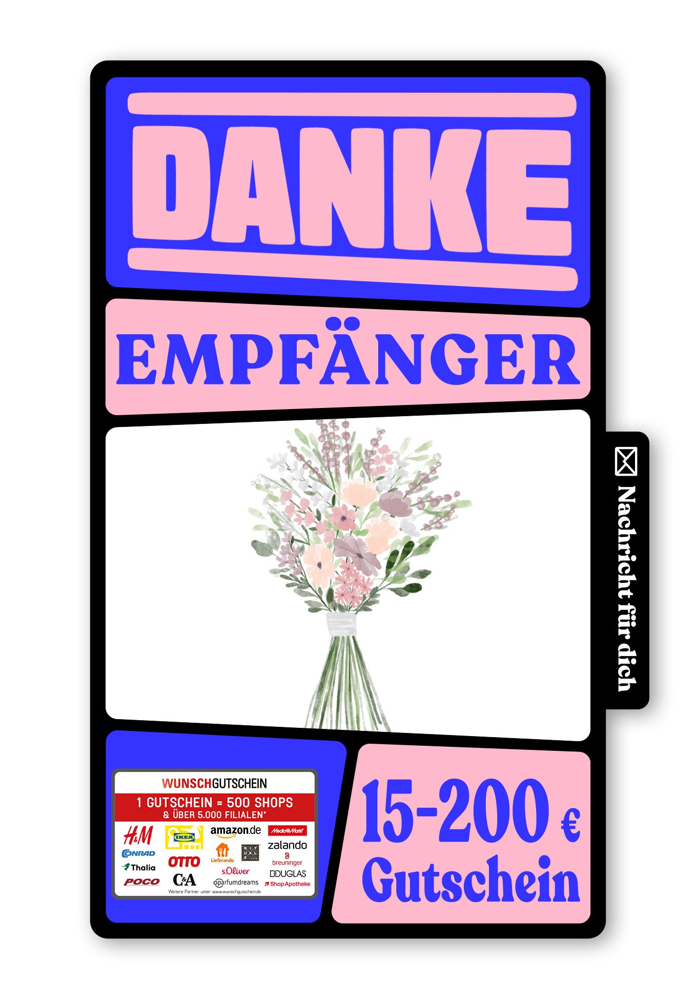 Wunschgutschein Digital - Vielen Dank - Blumenstrauss Lila – Geschenkgutschein Ansicht 1
