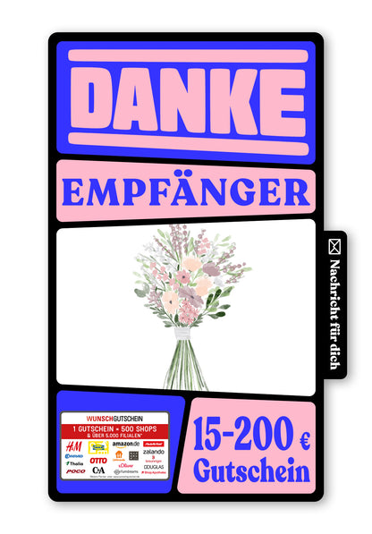 Wunschgutschein Digital - Vielen Dank - Blumenstrauss Lila – Geschenkgutschein Ansicht 1