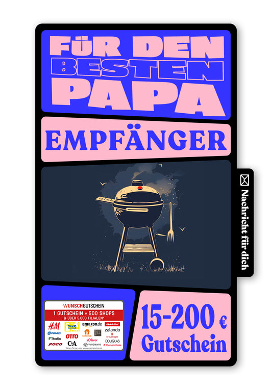 Wunschgutschein Digital - Alles Liebe Vatertag - Grill Blau – Geschenkgutschein Ansicht 1