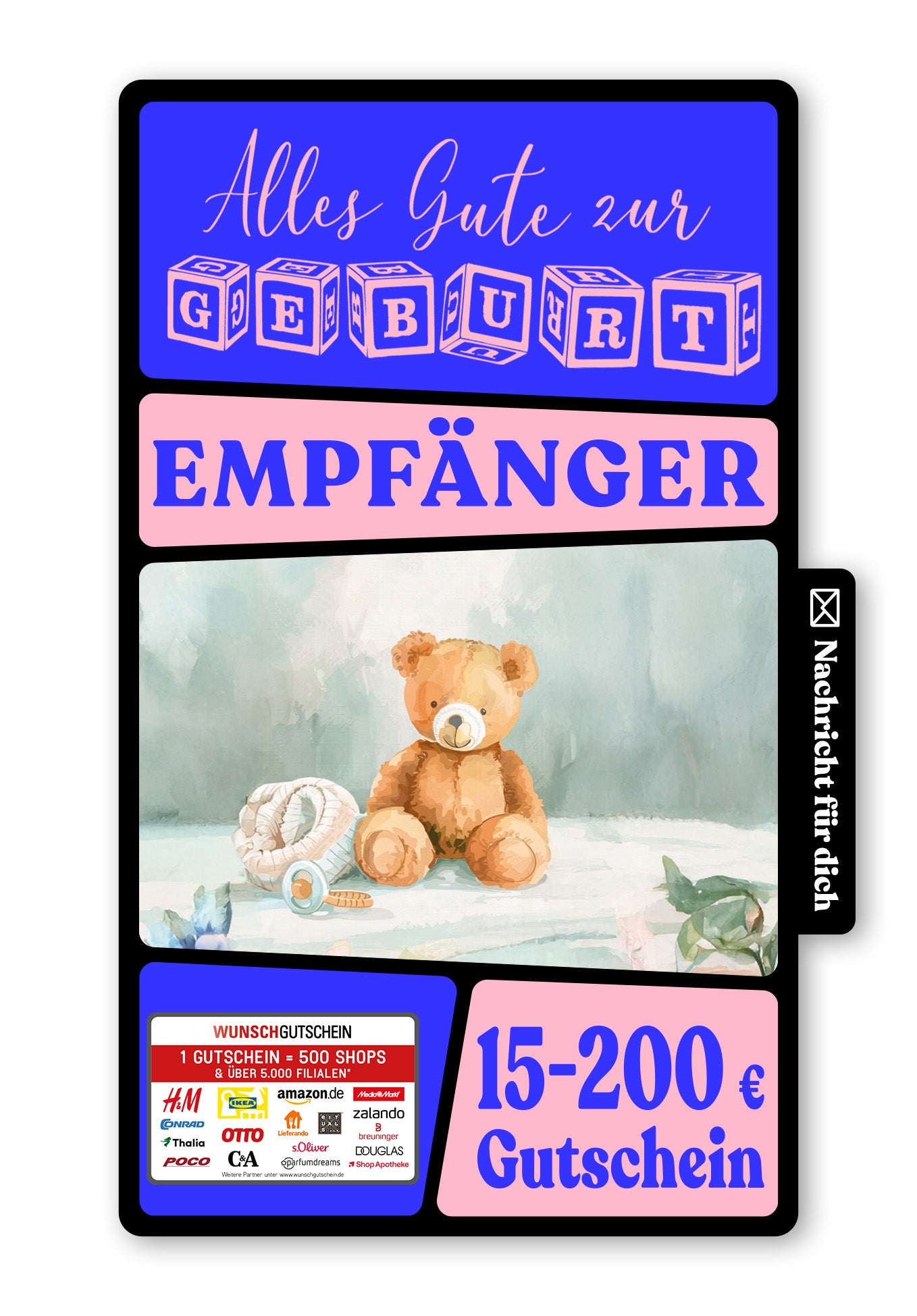 Wunschgutschein Digital - Alles Gute Geburt - Teddy Schnuller – Geschenkgutschein Ansicht 1