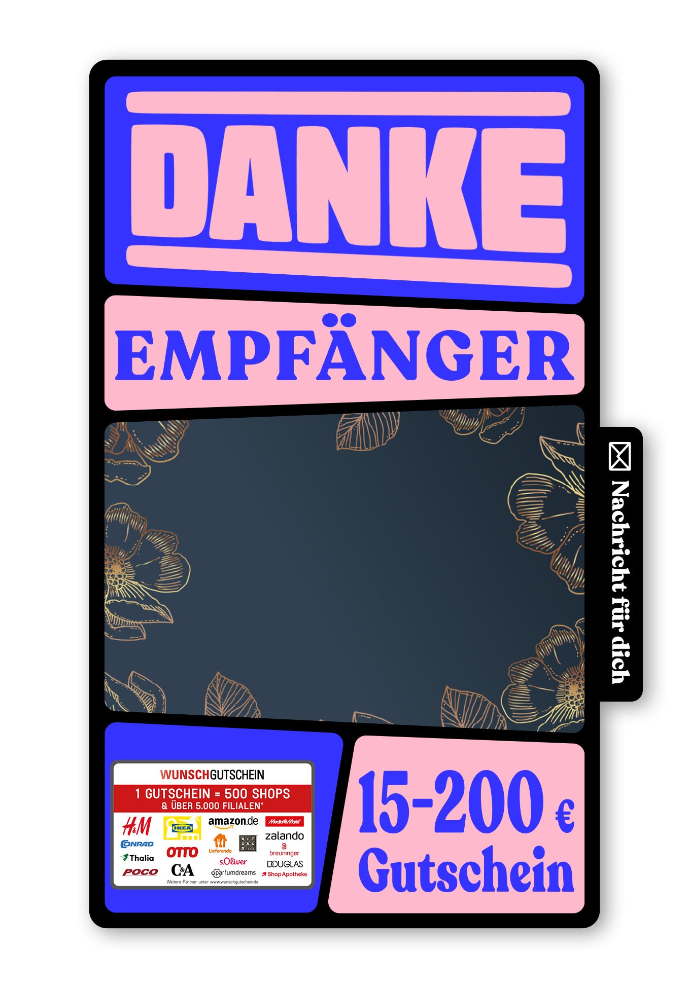 Wunschgutschein Digital - Danke - Blau Gold – Geschenkgutschein Ansicht 1