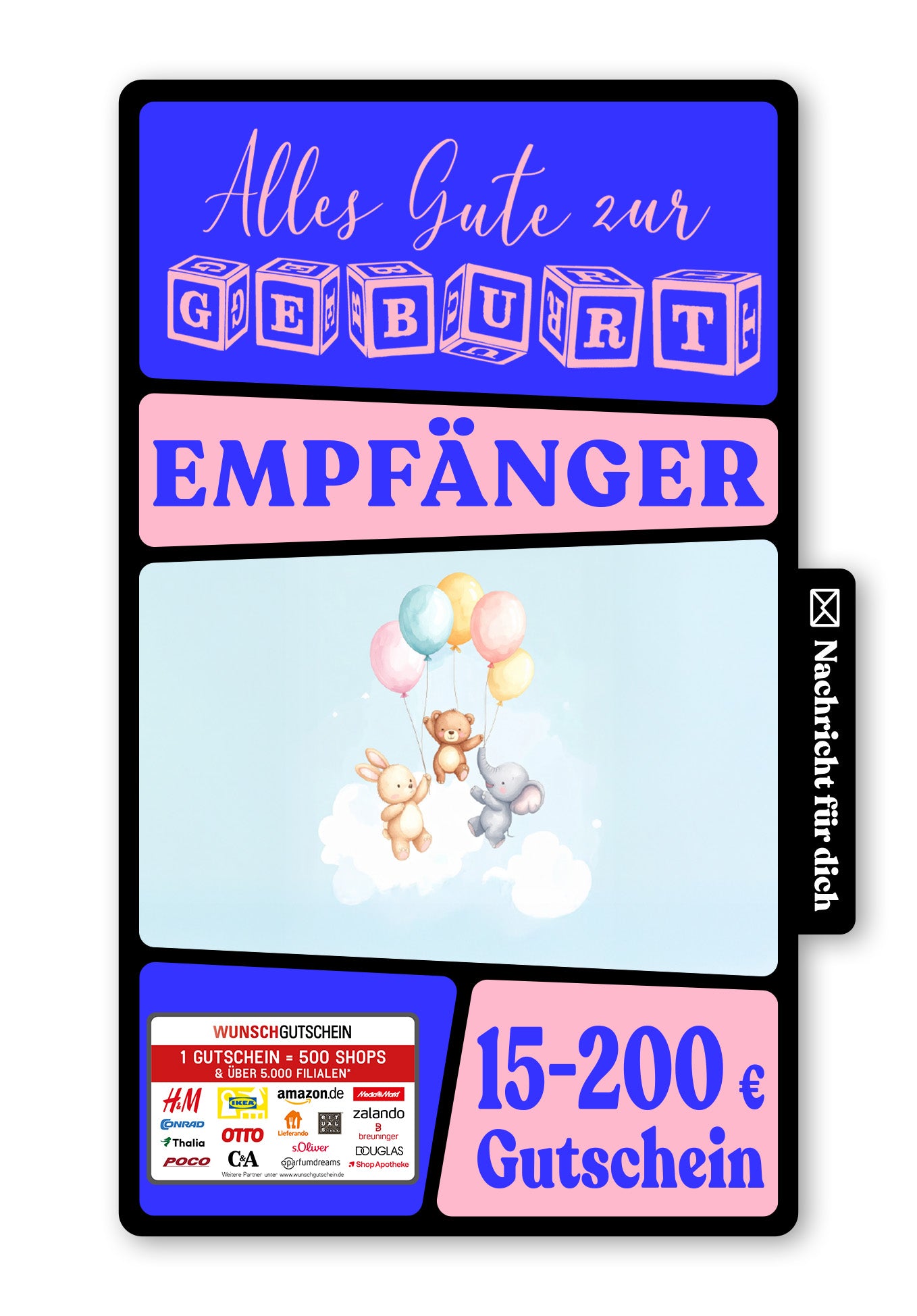 Wunschgutschein Digital - Hallo Baby - Ballons Tiere – Geschenkgutschein Ansicht 1