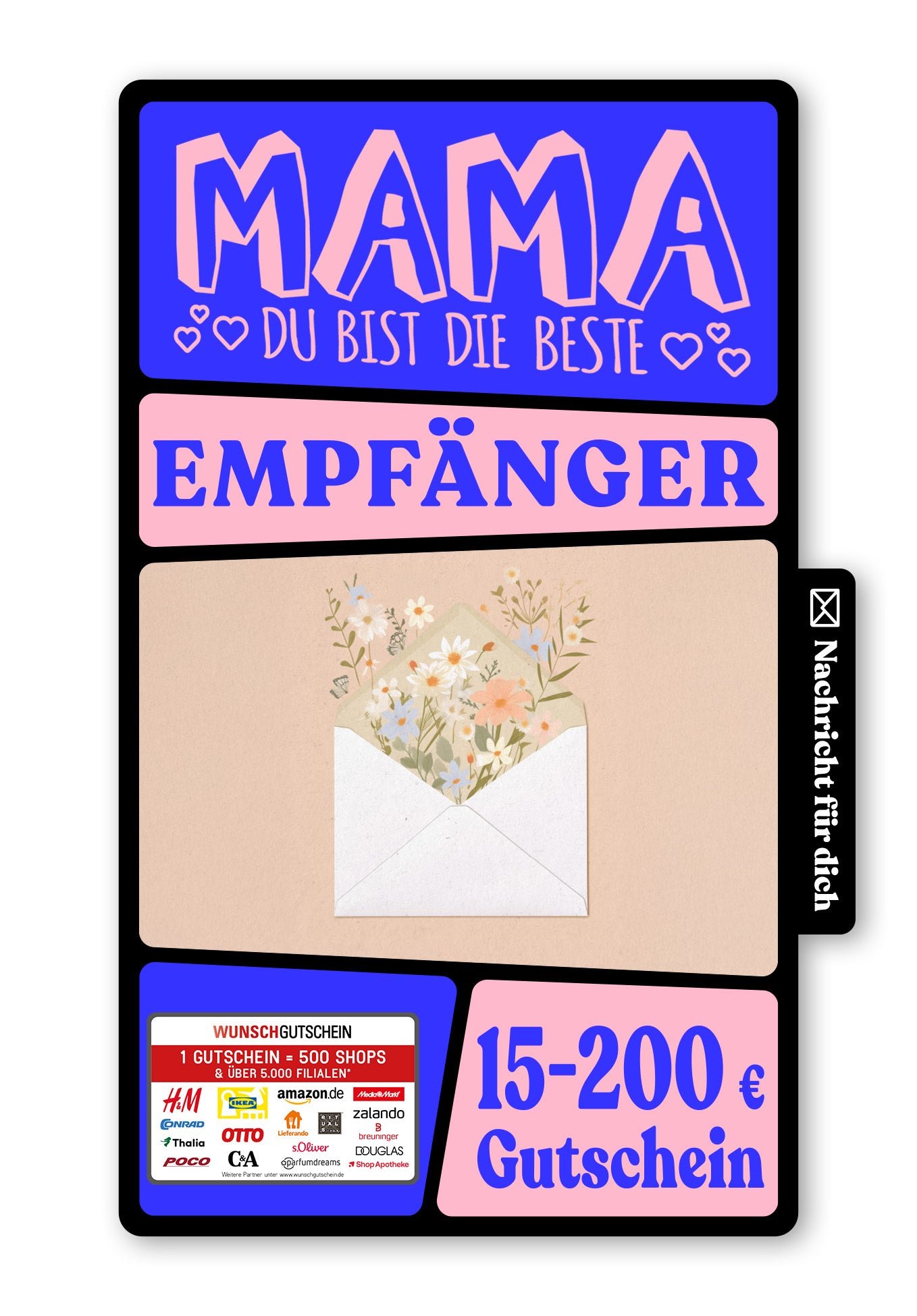 Wunschgutschein Digital - Aller beste Mama - Brief Blumen – Geschenkgutschein Ansicht 1
