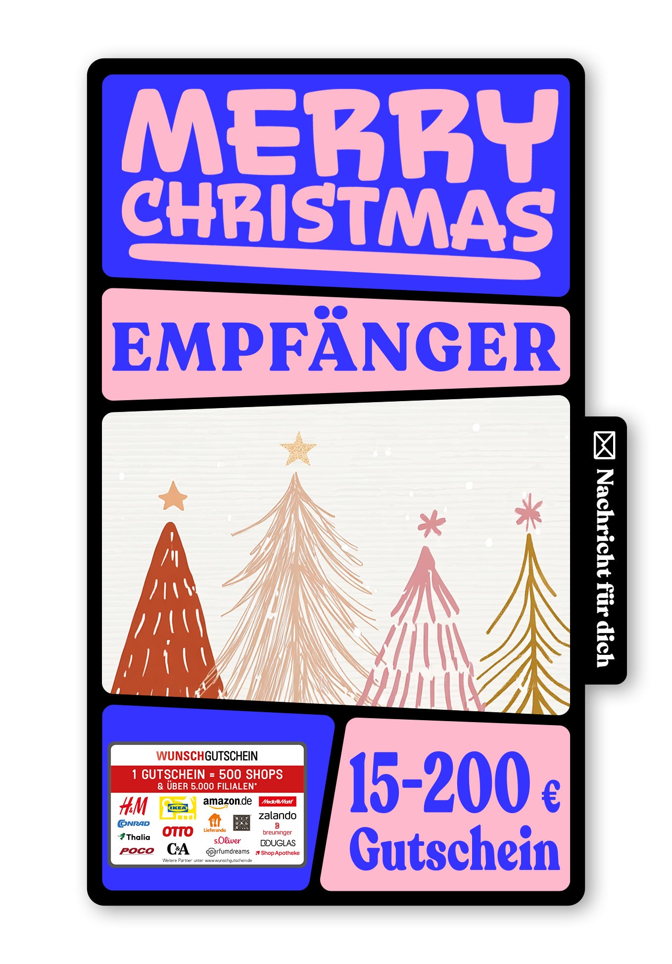 Wunschgutschein Digital - Schöne Weihnachten - Tannenbäume – Geschenkgutschein Ansicht 1