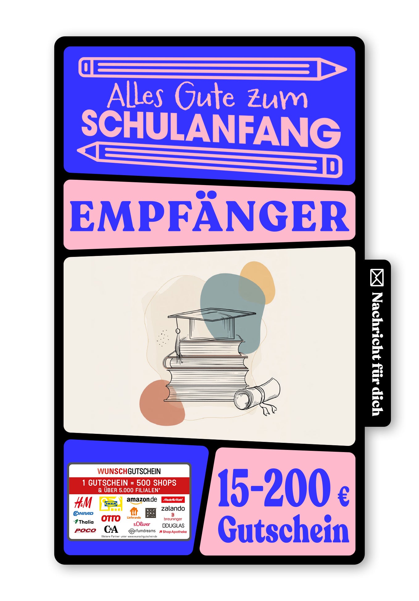 Wunschgutschein Digital - Glückwunsch Zeugnis - Bücher und Hut – Geschenkgutschein Ansicht 1