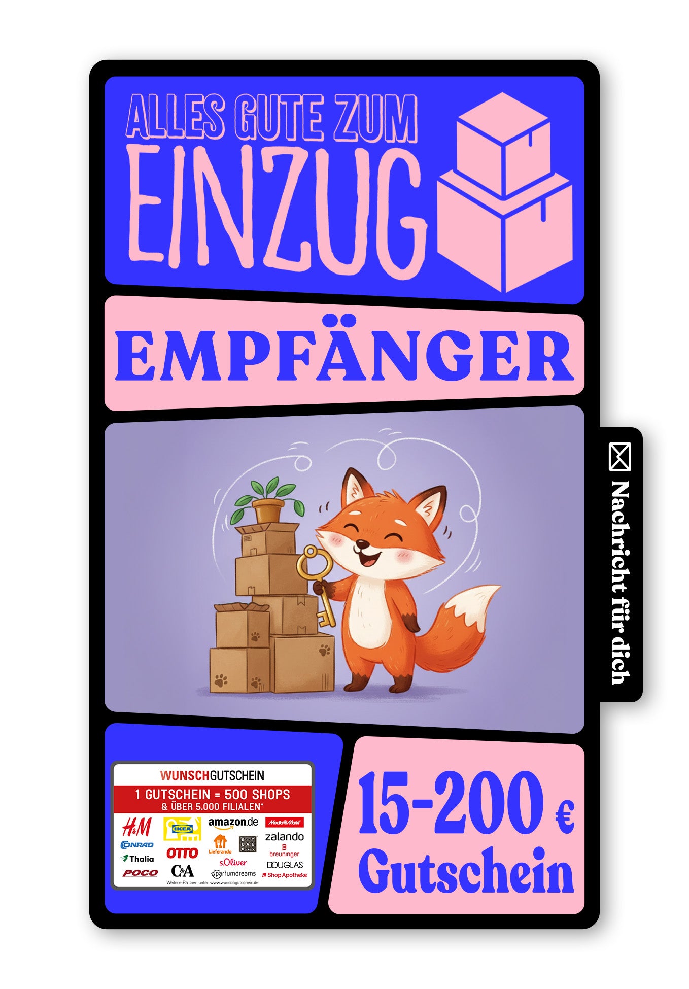 Wunschgutschein Digital - Alles Gute zum Einzug - Fuchs Lila – Geschenkgutschein Ansicht 1