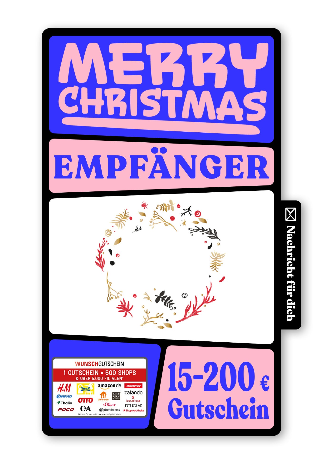 Wunschgutschein Digital - Merry Christmas - Kreis Weiß – Geschenkgutschein Ansicht 1
