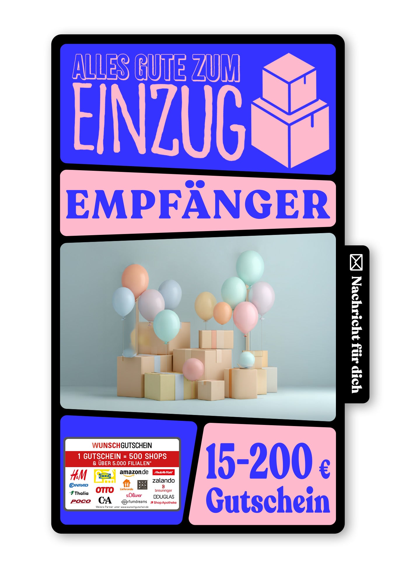 Wunschgutschein Digital - Für deine Wünsche - Kartons und Ballons – Geschenkgutschein Ansicht 1