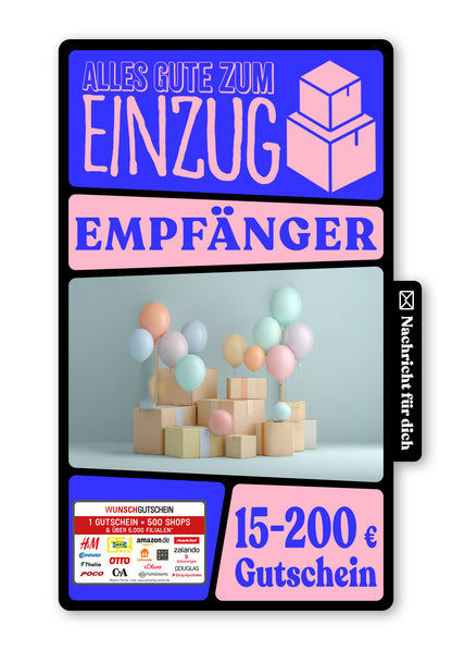 Wunschgutschein Digital - Für deine Wünsche - Kartons und Ballons – Geschenkgutschein Ansicht 1