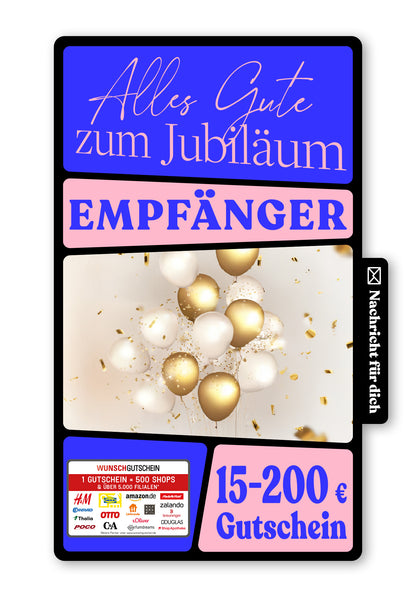 Wunschgutschein Digital - Glückwunsch zum Jubiläum - Gold – Geschenkgutschein Ansicht 1