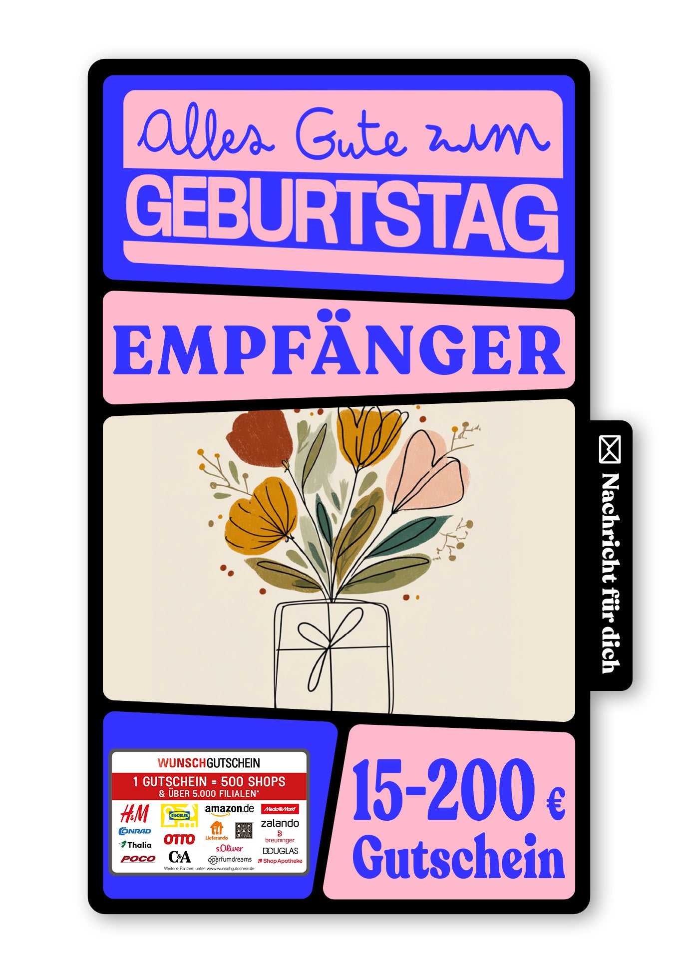 Wunschgutschein Digital - Happy Birthday - Geschenk Blumen – Geschenkgutschein Ansicht 1