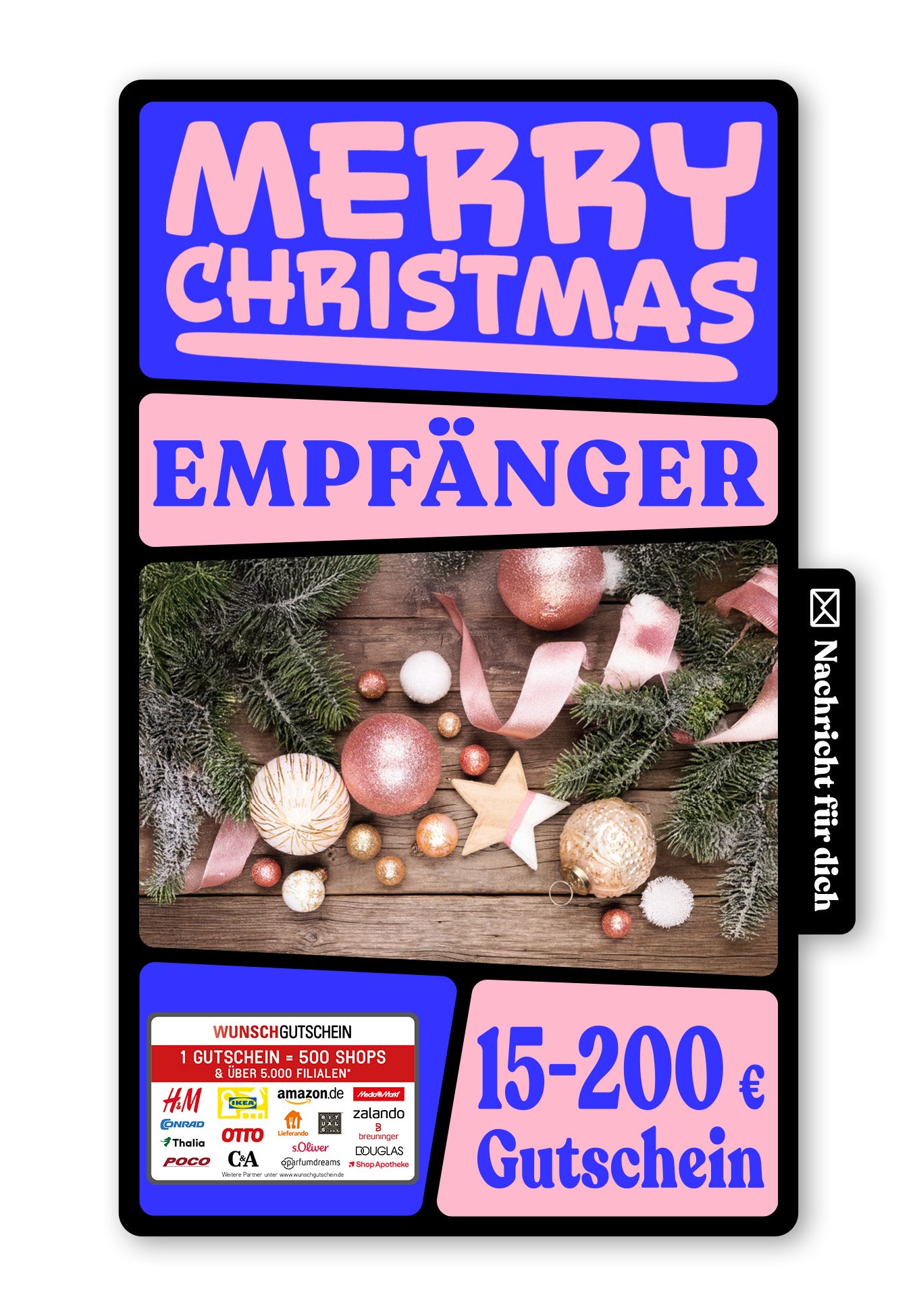 Wunschgutschein Digital - Frohe Weihnachten - Kugeln – Geschenkgutschein Ansicht 1