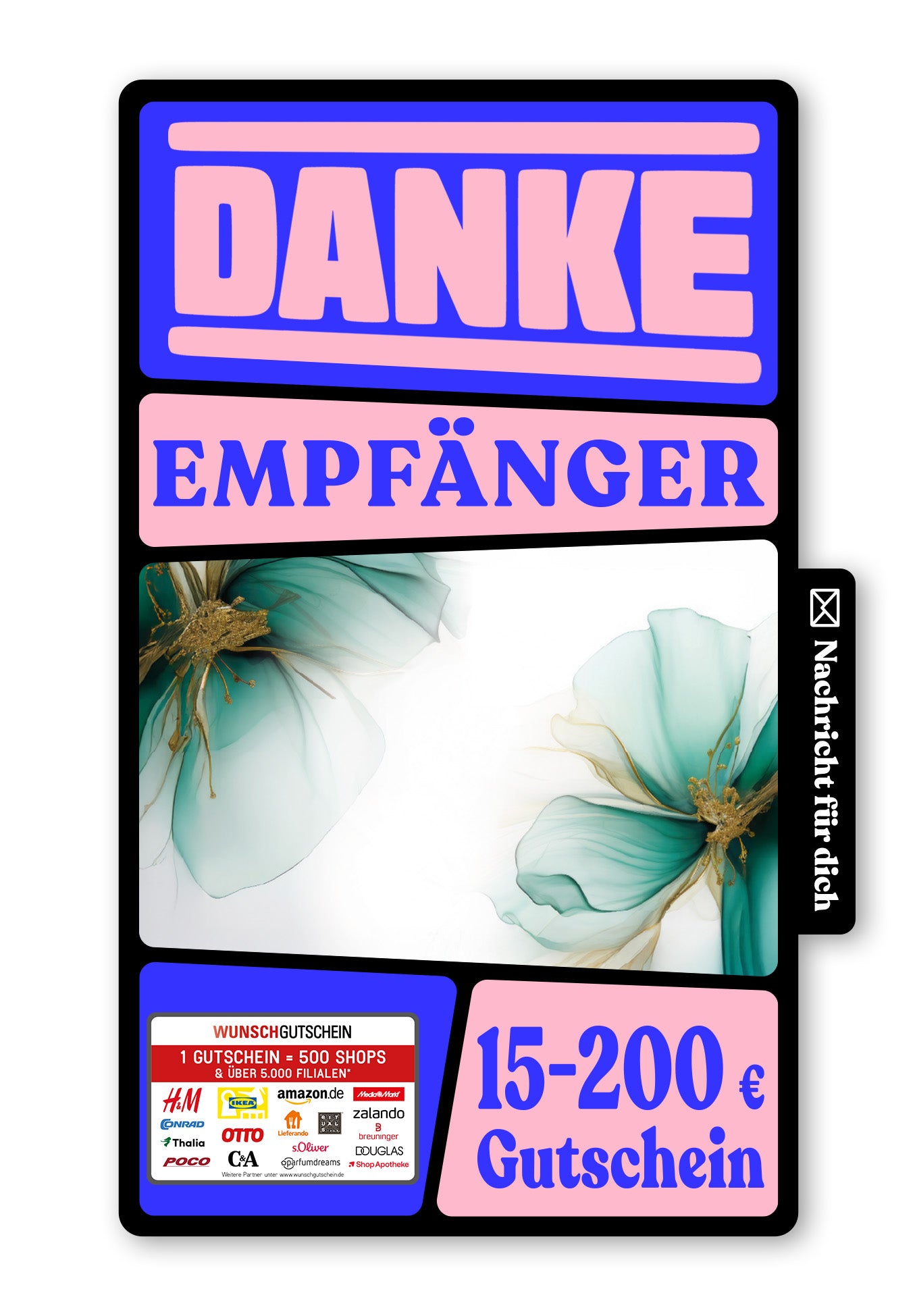 Wunschgutschein Digital - Ich Danke Dir - Blumen Grün Gold – Geschenkgutschein Ansicht 1