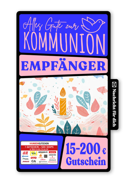 Wunschgutschein Digital - Zur Kommunion - Kerze Fische – Geschenkgutschein Ansicht 1