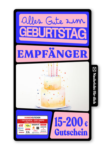 Wunschgutschein Digital - Happy Birthday - Torte Gelb – Geschenkgutschein Ansicht 1