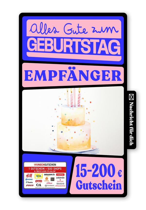 Wunschgutschein Digital - Happy Birthday - Torte Gelb – Geschenkgutschein Ansicht 1