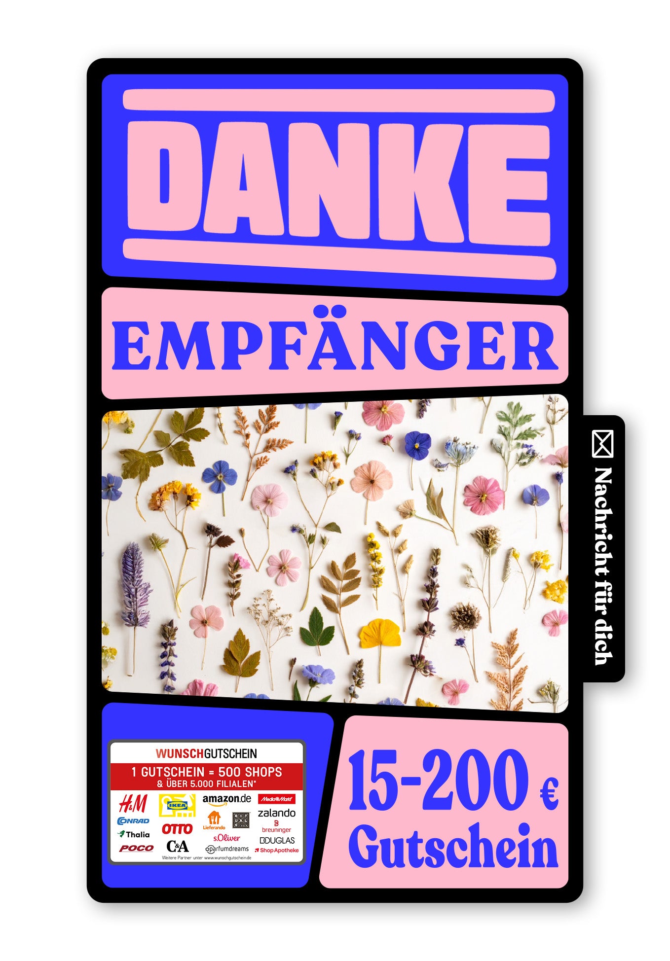 Wunschgutschein Digital - Danke - Trockenblumen Bunt – Geschenkgutschein Ansicht 1