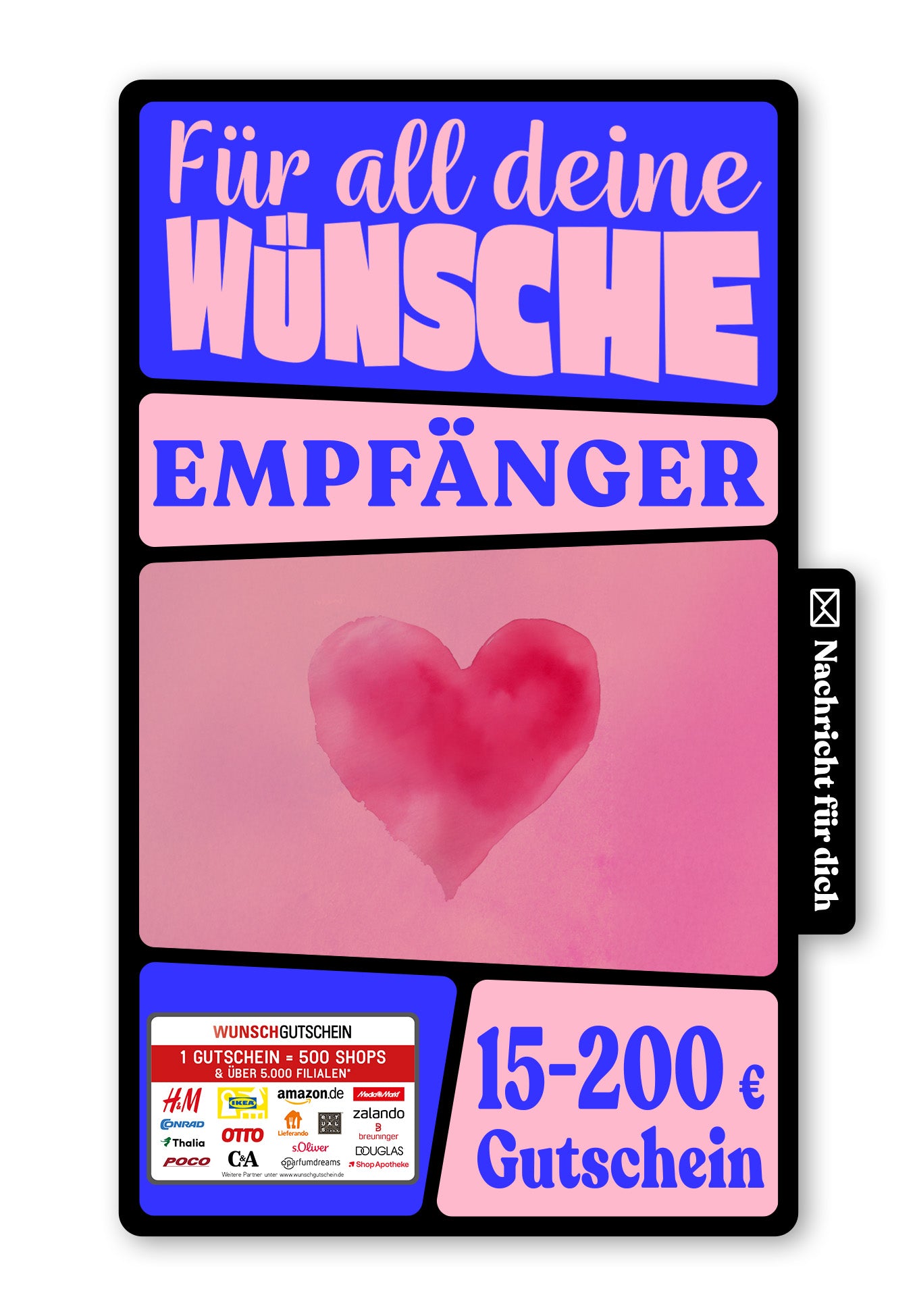 Wunschgutschein Digital - Für die beste Mama - Herz Pink – Geschenkgutschein Ansicht 1