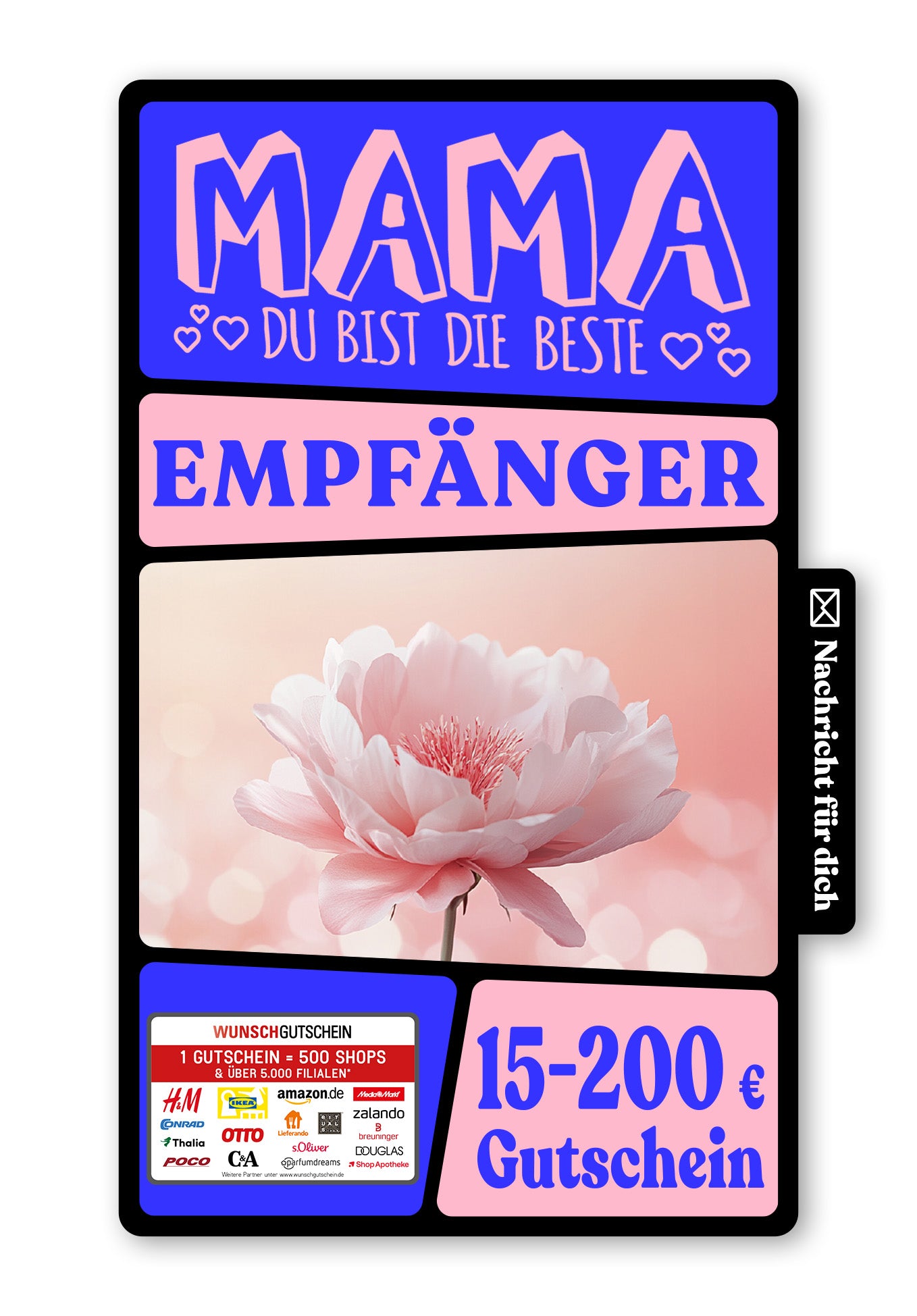Wunschgutschein Digital - Danke Mama - Blume Rosa – Geschenkgutschein Ansicht 1