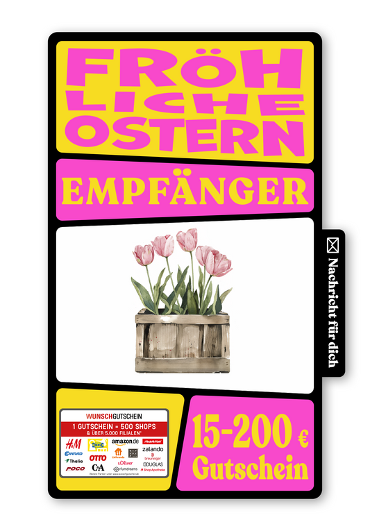 Wunschgutschein Digital - Frohe Ostern - Tulpen Box – Geschenkgutschein Ansicht 1