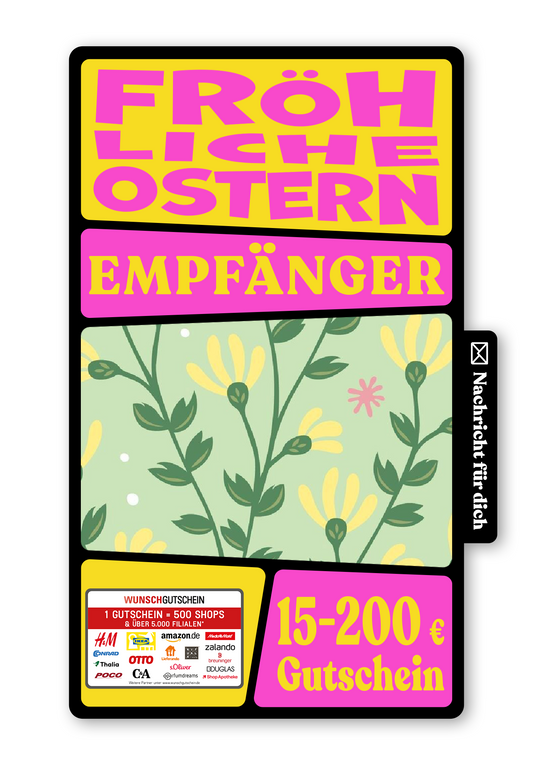 Wunschgutschein Digital - Frohe Ostern - Blumenmuster Grün – Geschenkgutschein Ansicht 1