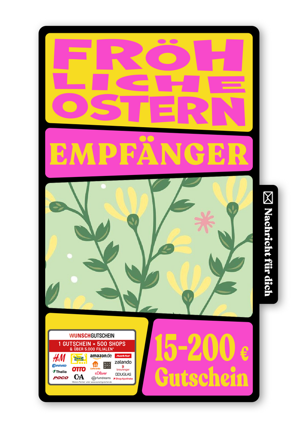 Wunschgutschein Digital - Frohe Ostern - Blumenmuster Grün – Geschenkgutschein Ansicht 1