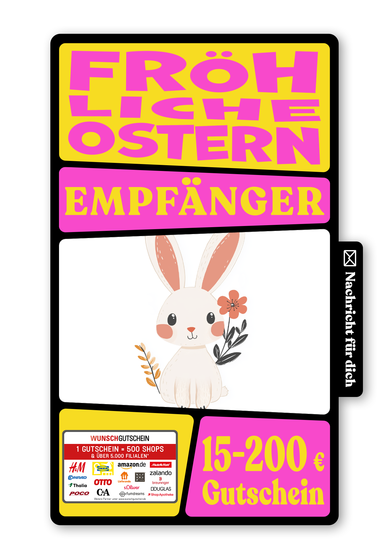 Wunschgutschein Digital - Frohe Ostern - Hase Weiß – Geschenkgutschein Ansicht 1