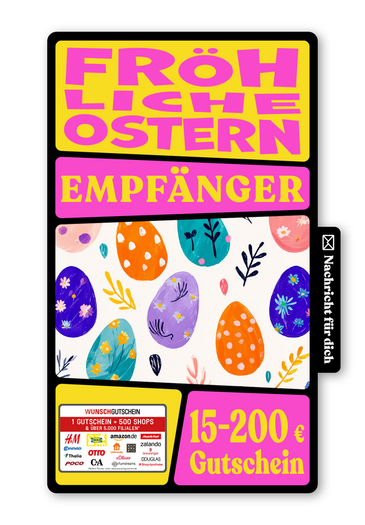 Wunschgutschein Digital - Frohe Ostern - Eiermuster Bunt – Geschenkgutschein Ansicht 1