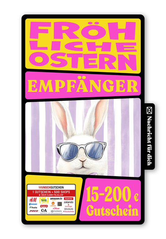Wunschgutschein Digital - Fröhliche Ostern - Hase Sonnenbrille – Geschenkgutschein Ansicht 1