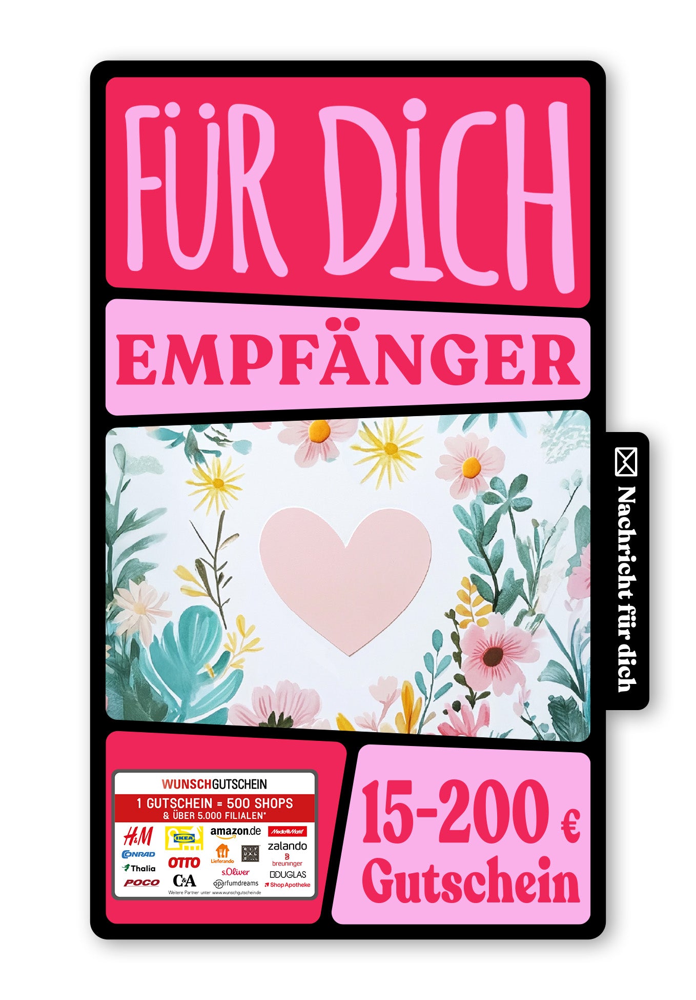 Wunschgutschein Digital - Für die allerbeste Mama - Herz – Geschenkgutschein Ansicht 1