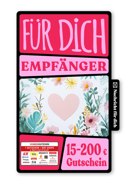 Wunschgutschein Digital - Für die allerbeste Mama - Herz – Geschenkgutschein Ansicht 1