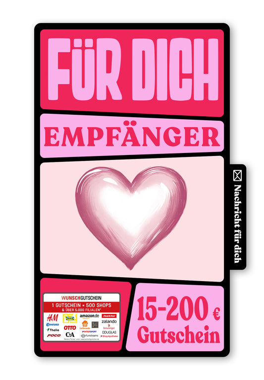Wunschgutschein Digital - Lieblingsmensch - Rosa Herz – Geschenkgutschein Ansicht 1