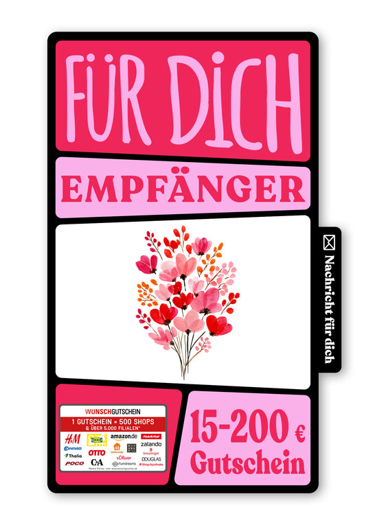 Wunschgutschein Digital - Alles Liebe zum Muttertag - Blumenstrauß Rosa Rot – Geschenkgutschein Ansicht 1