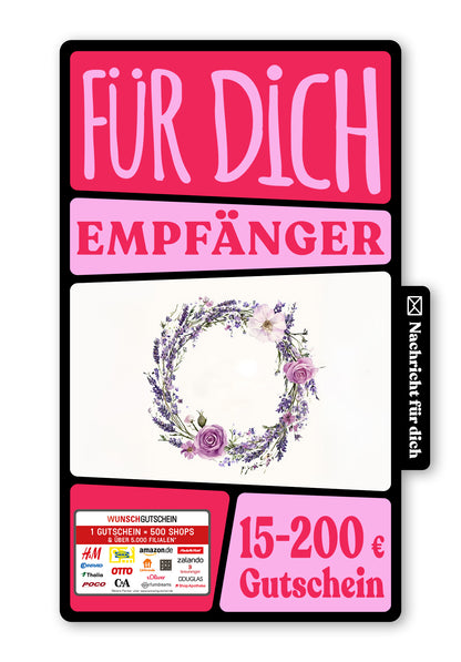 Wunschgutschein Digital - Für die beste Mama - Blumenkranz Lila – Geschenkgutschein Ansicht 1