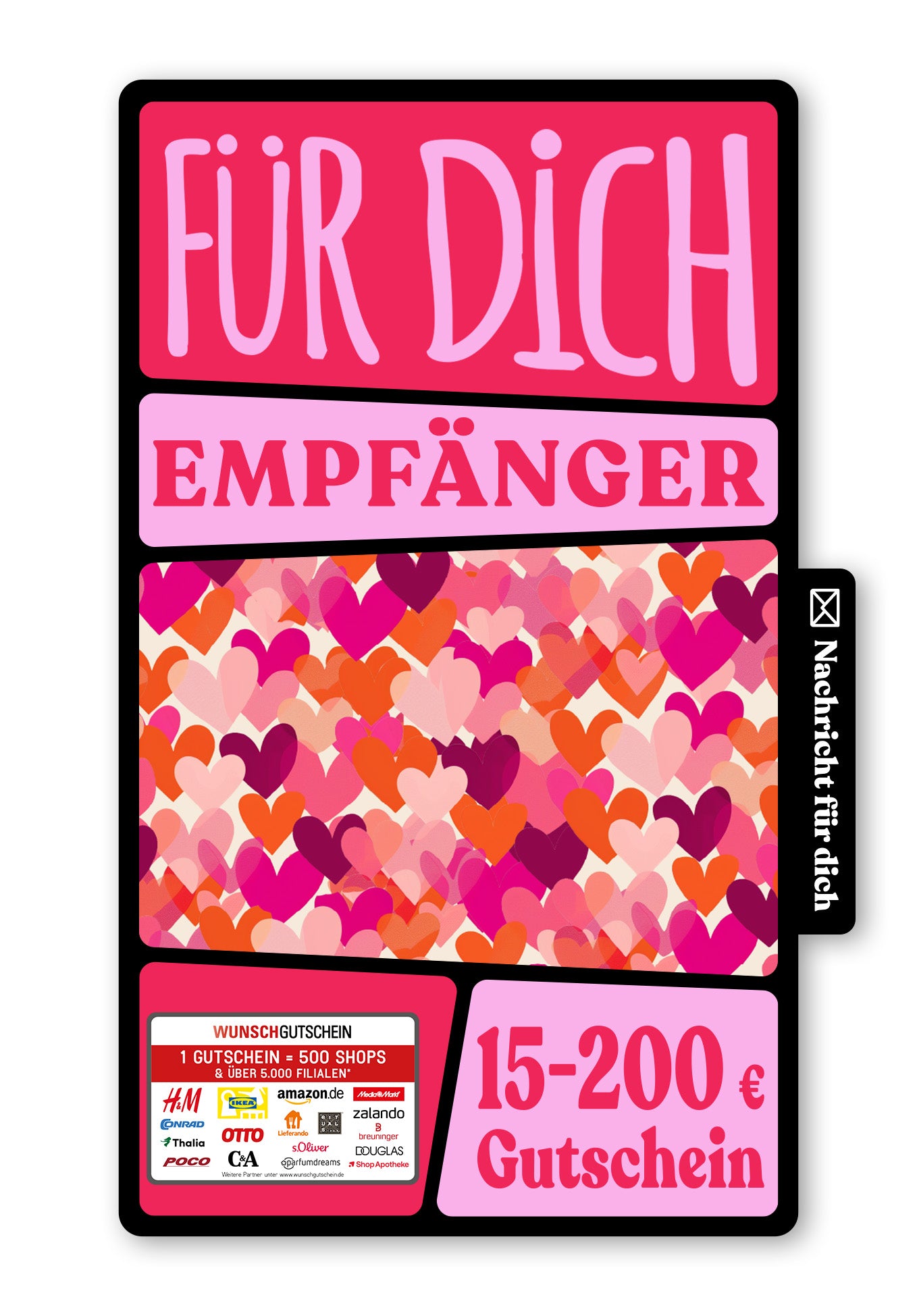 Wunschgutschein Digital - Mama ich hab dich lieb - Herzen Pink Orange – Geschenkgutschein Ansicht 1