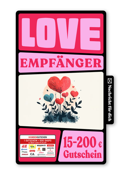 Wunschgutschein Digital - Liebe Dich - Herzblumen – Geschenkgutschein Ansicht 1