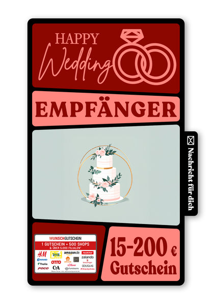 Wunschgutschein Digital - Zur Hochzeit die besten Wünsche - Torte Rosen – Geschenkgutschein Ansicht 1