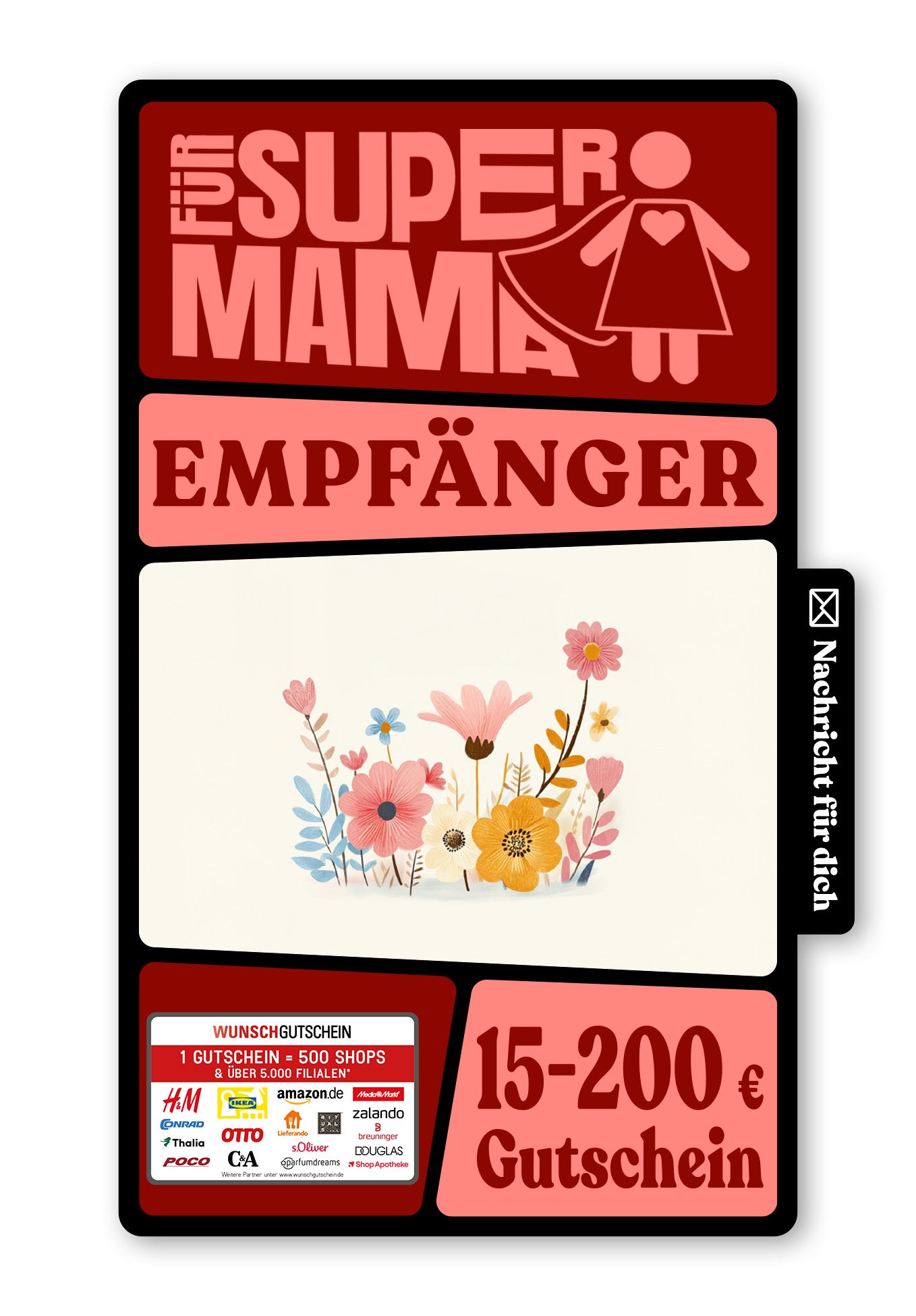 Wunschgutschein Digital - Mama du bist die Beste - Blumen Bunt – Geschenkgutschein Ansicht 1