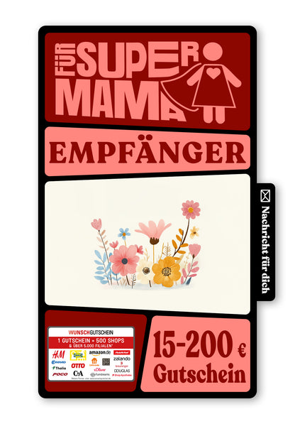 Wunschgutschein Digital - Mama du bist die Beste - Blumen Bunt – Geschenkgutschein Ansicht 1