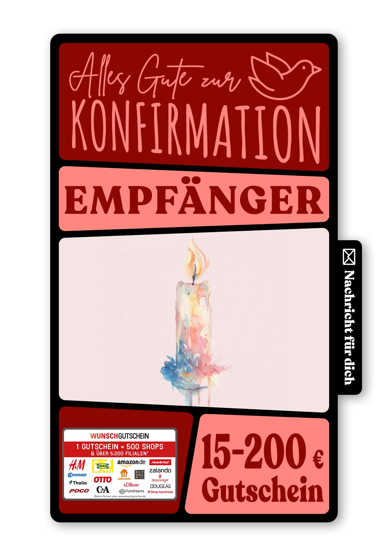 Wunschgutschein Digital - Alles Liebe zur Kommunion - Kerze Aquarell – Geschenkgutschein Ansicht 1